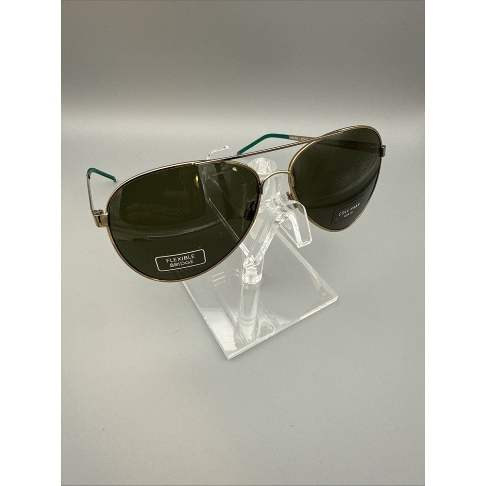 Cole Haan NWT Authentic Aviator Sunglasses, CH6020 Gold/Green Trim ZeroGrand HOT